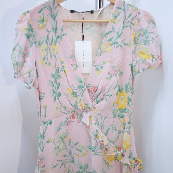 Zara Floral Ruffle Wrap Dress with Puff Sleeves, Size XS NWT - Picture 5 of 12